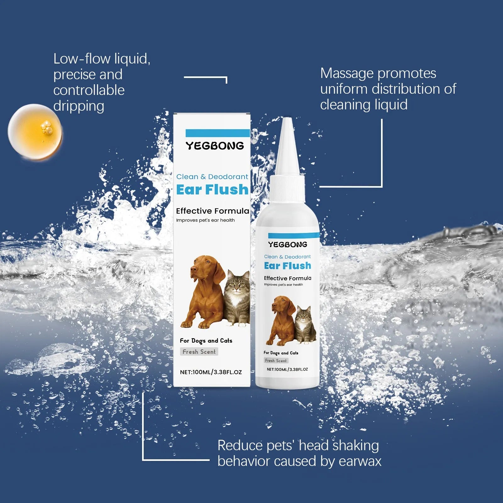 100ml bottle of dog and cat ear cleaner for gentle earwax removal and ear cleaning