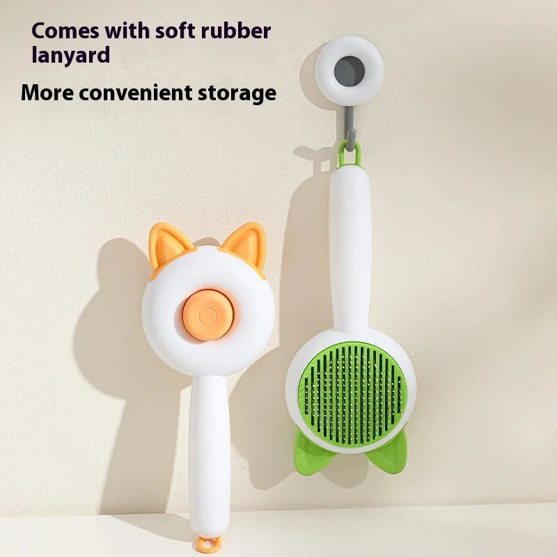 Self-cleaning cat grooming comb with massage function in greenish white colour