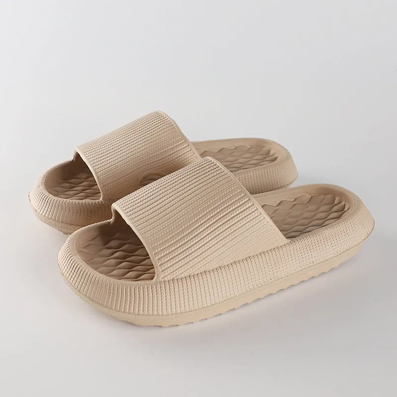 Solid colour summer EVA anti-slip slippers with rhombus stripe design in pink, yellow, khaki, black, white, grey, green
