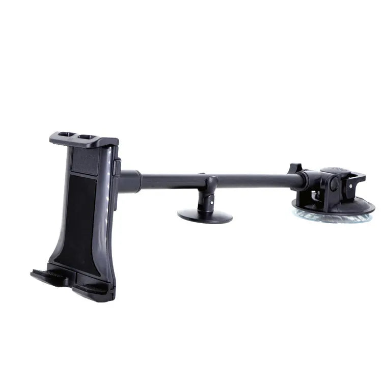 Black vehicle-mounted tablet holder with lifting mechanism and suction cup base for 4-12 inch devices