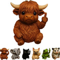 Resin animal vertical middle finger doll ornament in one of seven styles: cat, dog, elephant, frog, Highland cattle, mouse, or turtle.