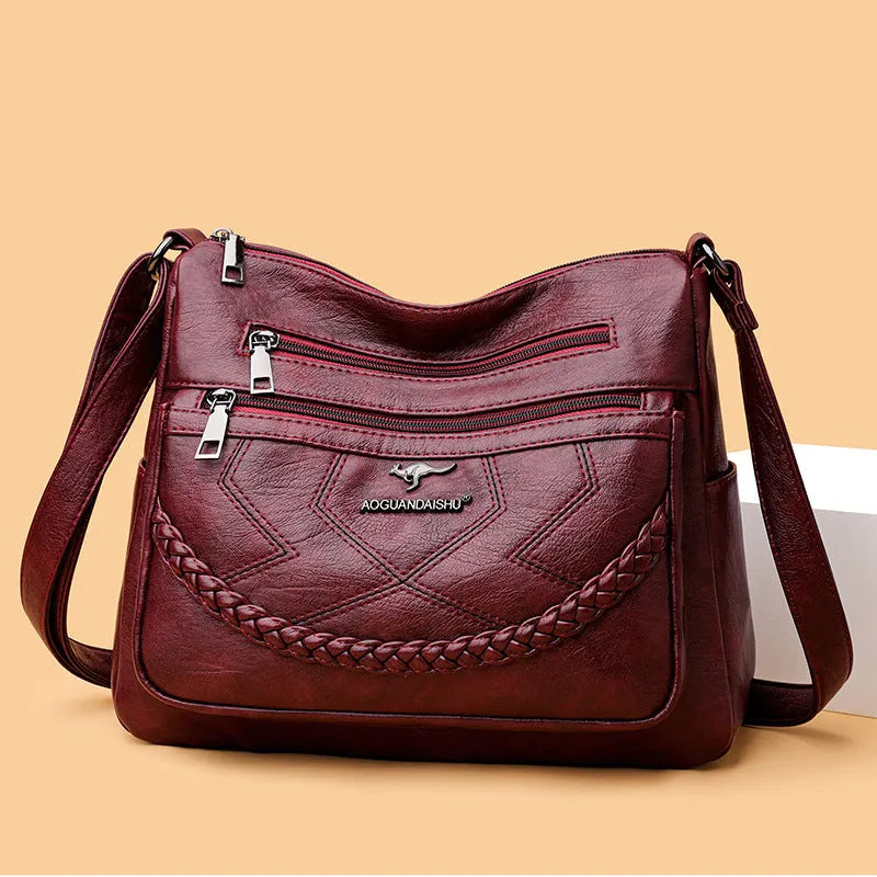 Soft PU leather women's crossbody bag in horizontal square shape with crossbody strap
