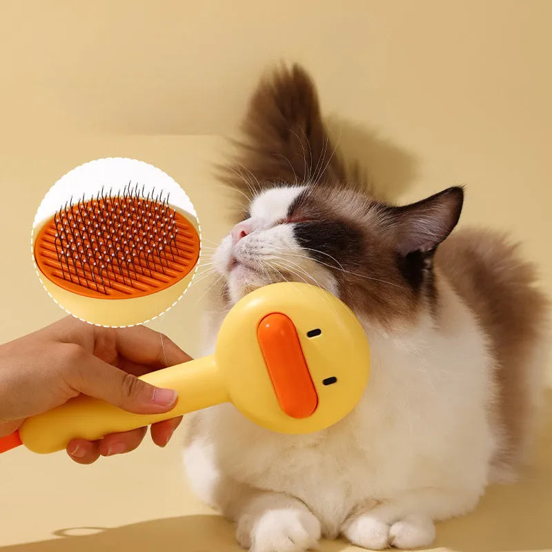 Small yellow duck design pet grooming comb with open-section needle teeth for cats and dogs