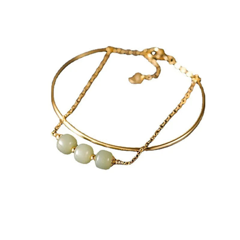 Hetian jade lucky beads bracelet with gold inlay detailing in women's single, double or three-bead versions
