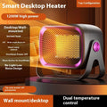 Compact desktop PTC ceramic heater in grey colour with control buttons and air vent