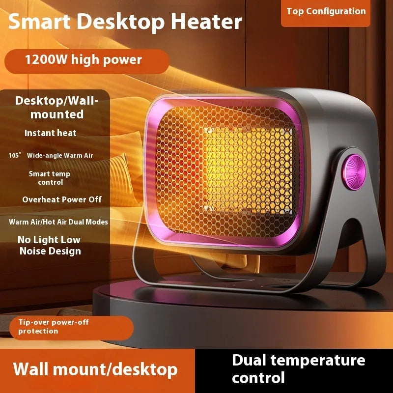 Compact desktop PTC ceramic heater in grey colour with control buttons and air vent