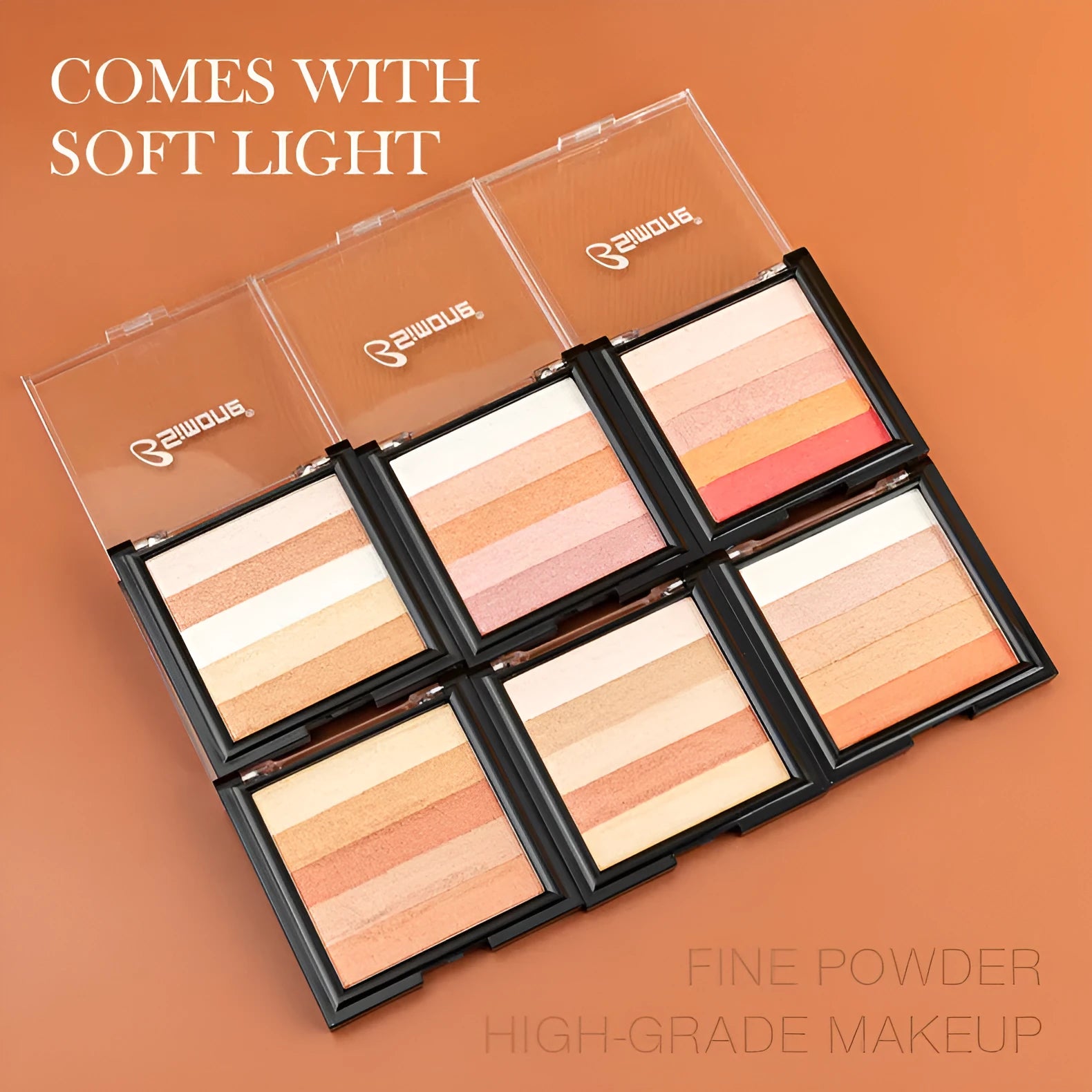 Highlighting eyeshadow palette for contouring with six colour style variations and 12g net content