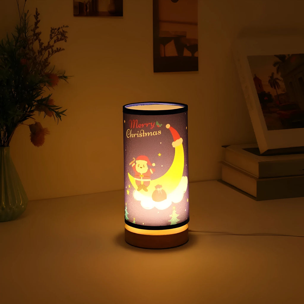 Moon Santa Claus shaped LED night light with bamboo lamp holder and USB plug
