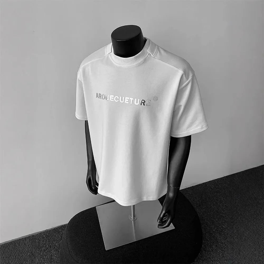 Men's loose fit cotton short sleeve T-shirt in black white light grey colours