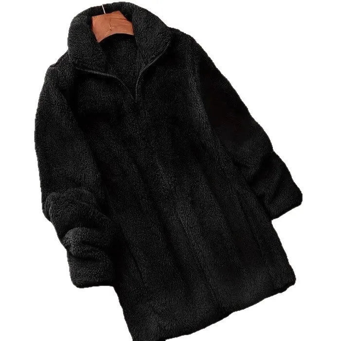 Double-sided fleece-lined jacket in black, navy blue, or khaki colour
