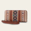 Bohemian striped canvas RFID-blocking wallet showing wind belt design in beige colour