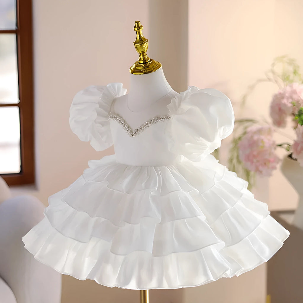 White light luxury princess dress for girls, suitable height 80-150cm, chemical fibre blend with polyester lining