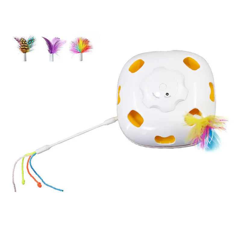Plastic self-hi relief cat teaser toy measuring 19.8 by 11.5 by 19.5 centimetres