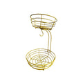 Black wrought iron double-layer fruit basket with 25cm diameter for kitchen storage
