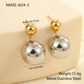 Stainless steel geometric ear studs with round beads and colour-block electroplated finish.