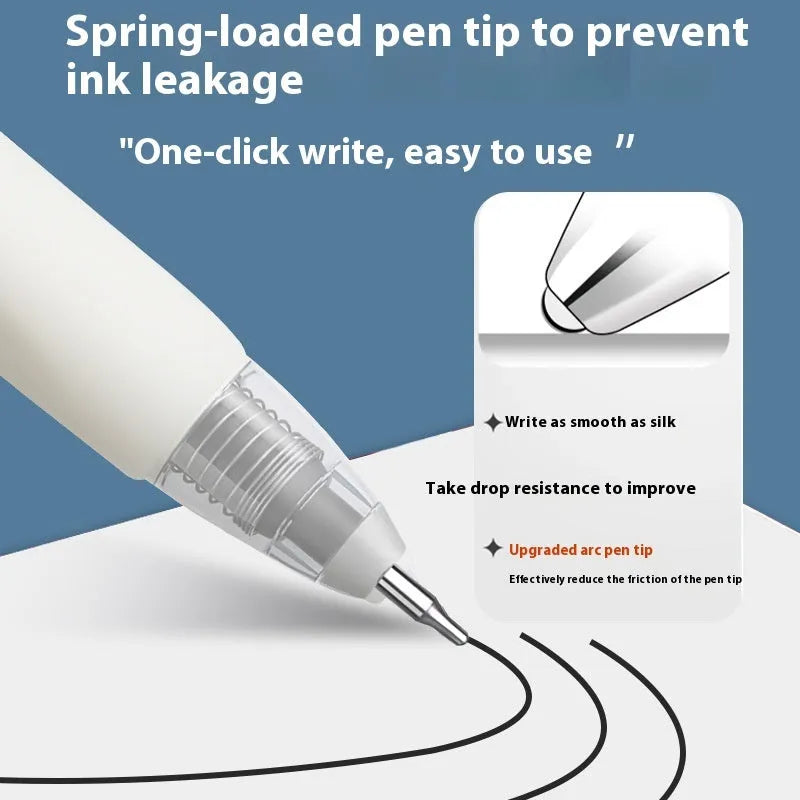 Pack of 10 quick-drying ballpoint pen refills in black, red, blue, and ink blue colours.