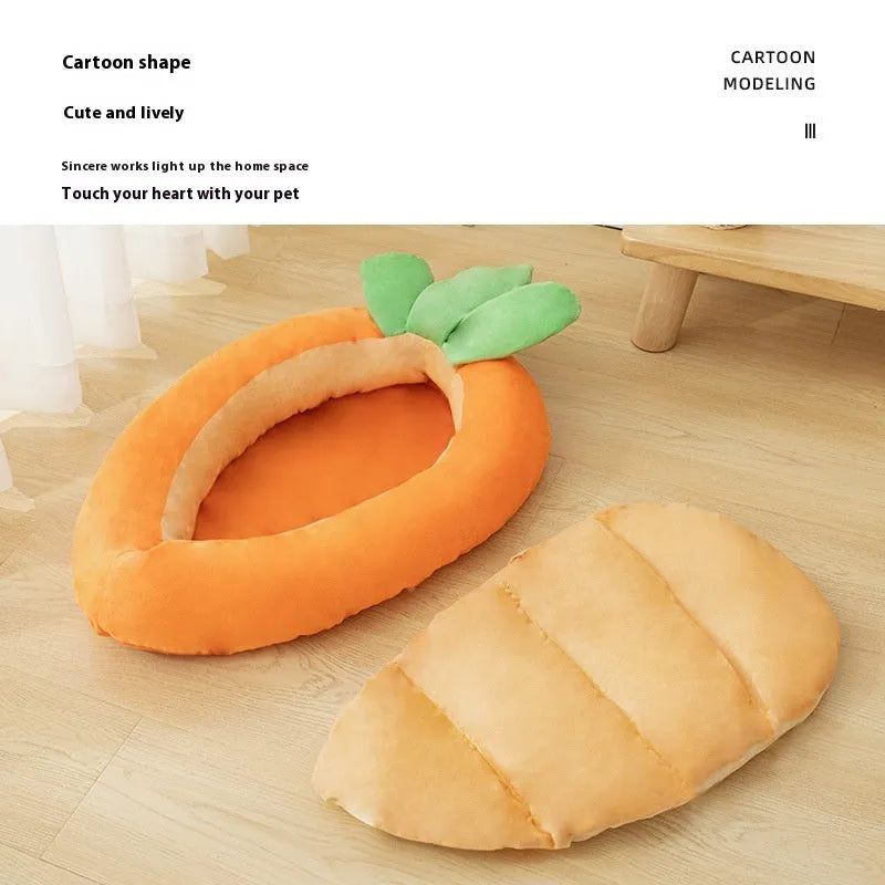 Cartoon carrot print dog mattress with removable cloth covers in medium and large sizes