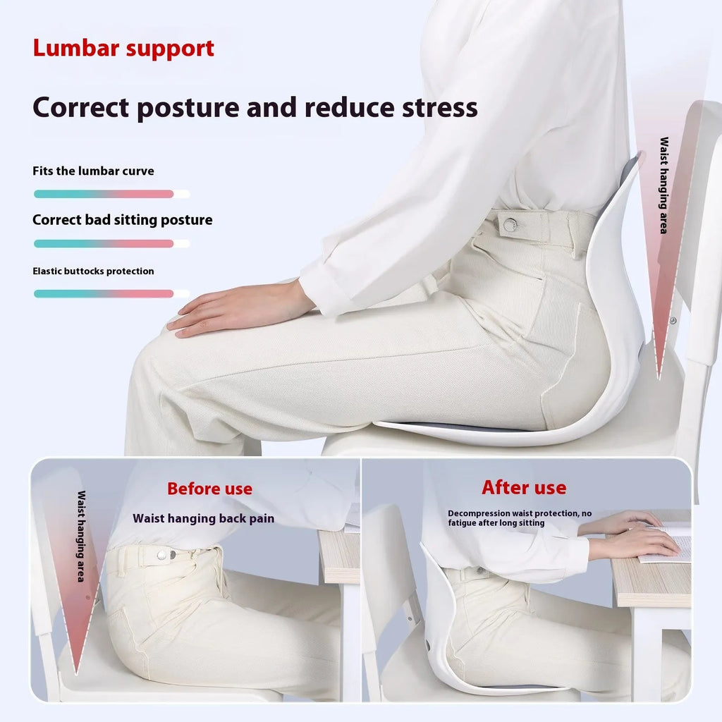 Japanese style lumbar support cushion in grey solid colour on chair