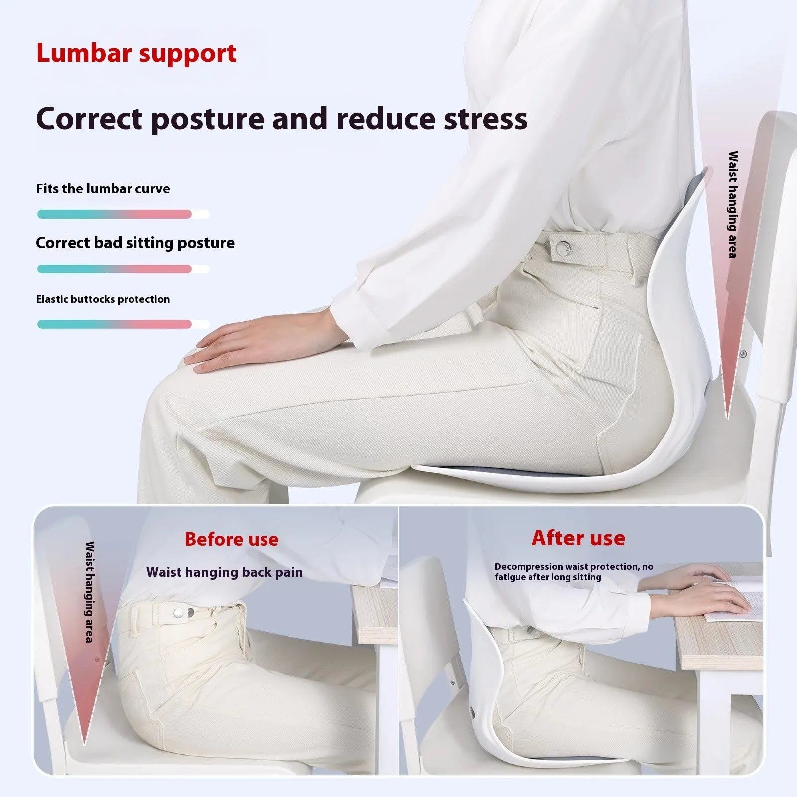 Japanese style lumbar support cushion in grey solid colour on chair