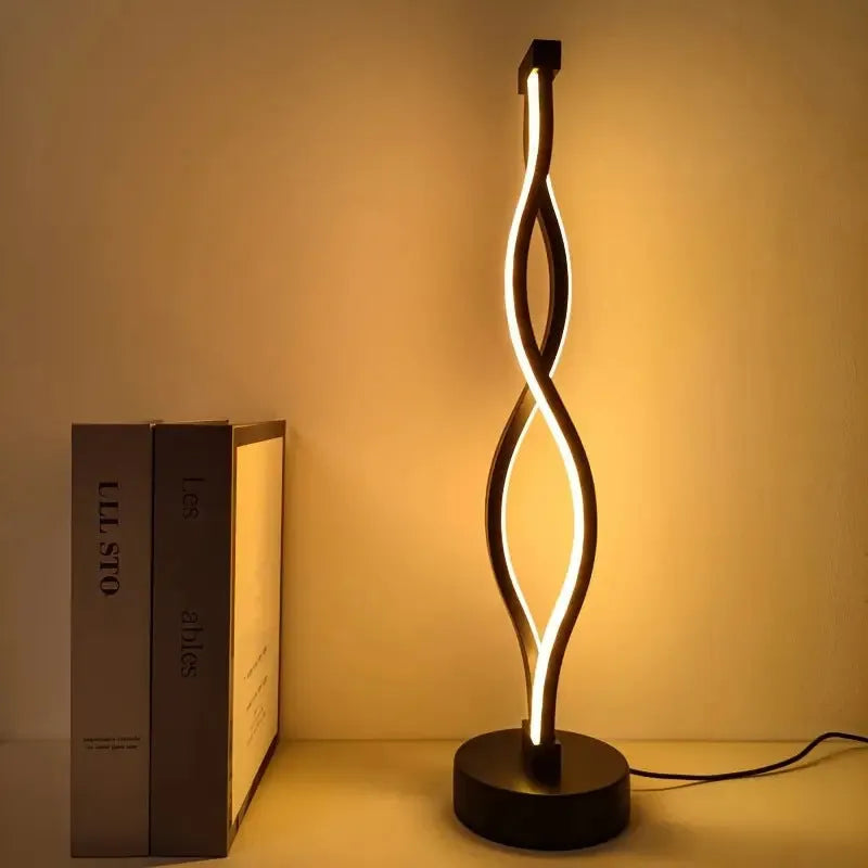 Black aluminium desk lamp with button and touch controls for three-colour dimming