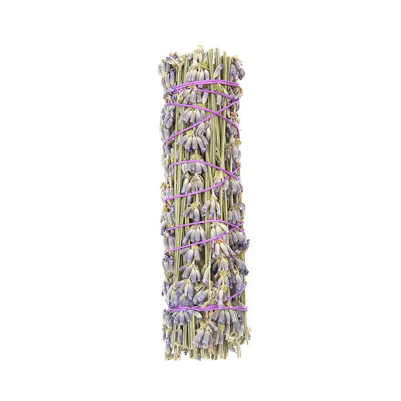 A single 4-inch long dried lavender aromatherapy stick on a plain background.