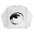 Men's grey round neck organic cotton pullover sweater laid flat, street hipster style