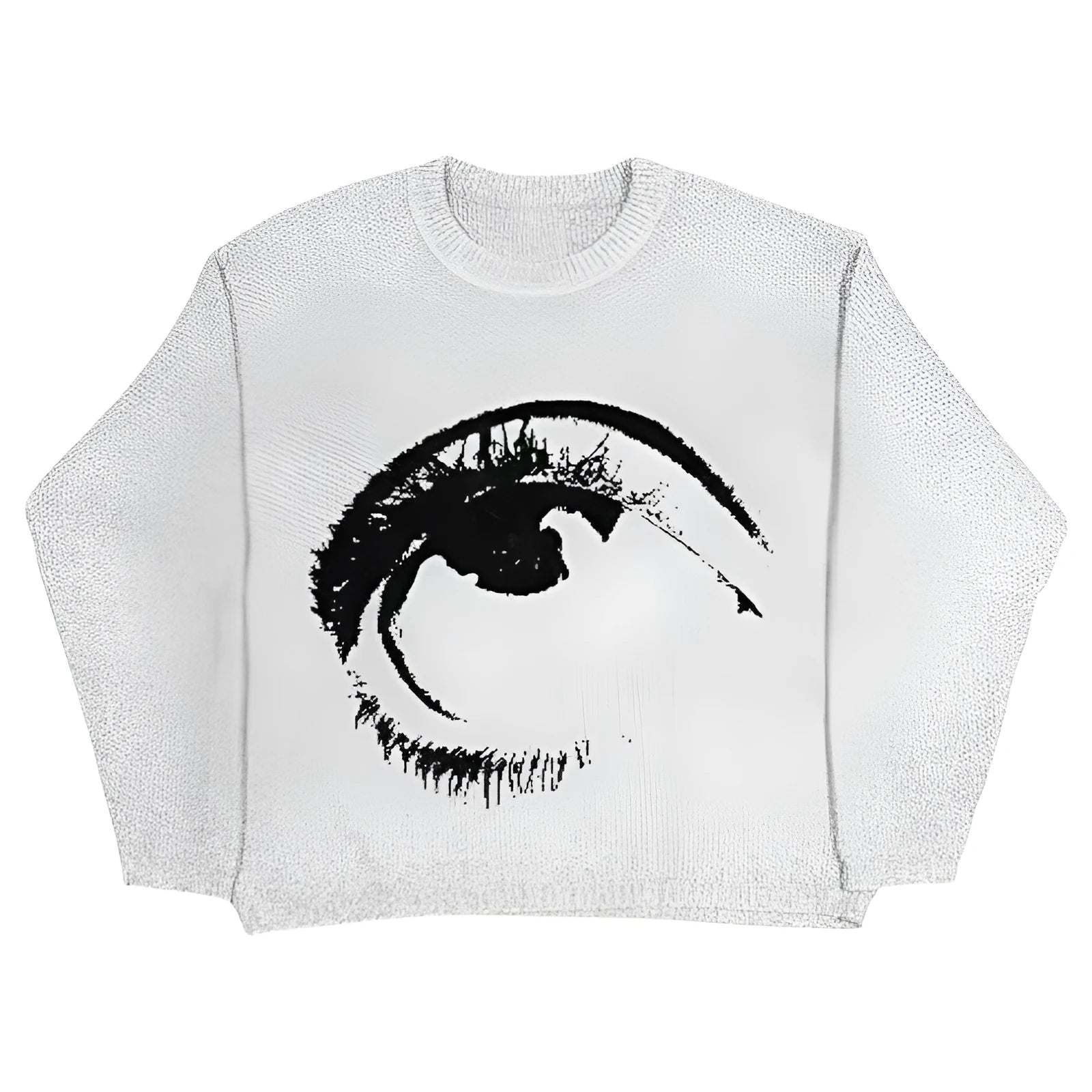 Men's grey round neck organic cotton pullover sweater laid flat, street hipster style