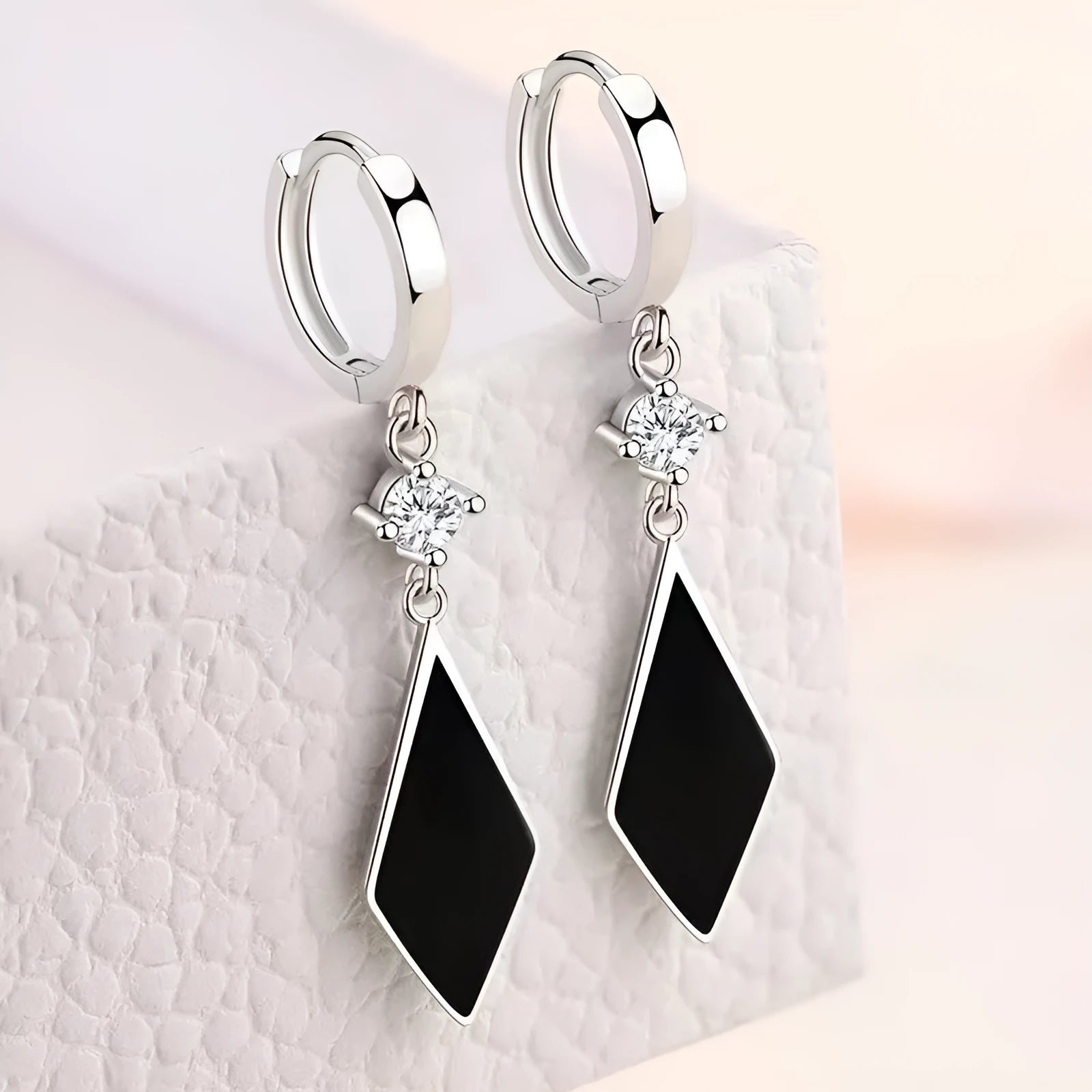 Vintage diamond geometry ear clip earrings in silver colour with Japanese Korean style influence