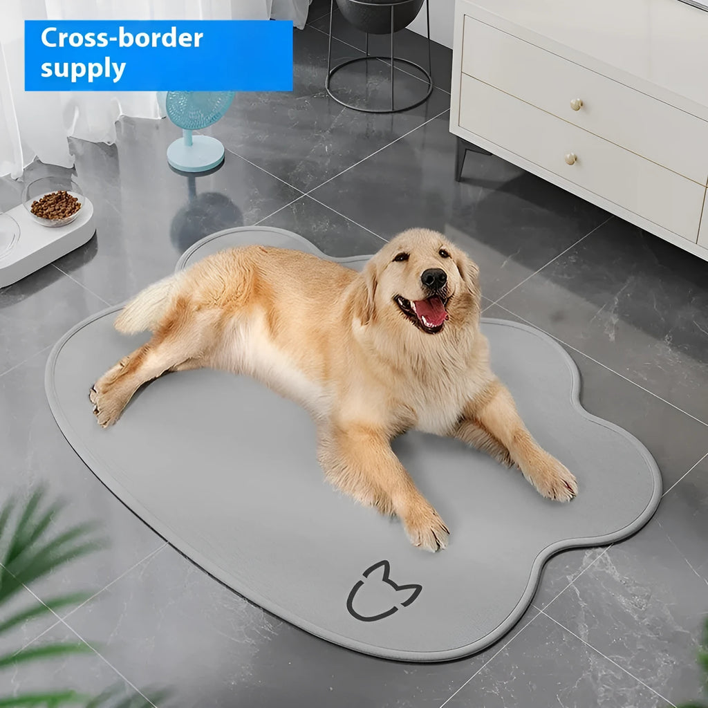 Ice silk dog cooling mat in light grey with a simple dog head shape, showing non-slip base.