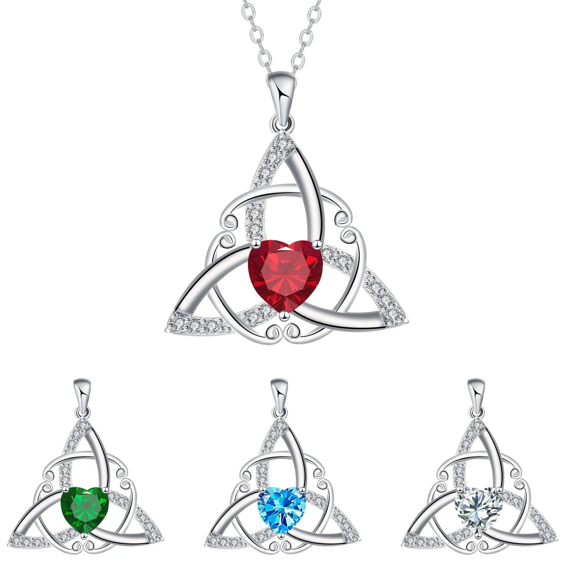 Celtic knot necklace with geometric copper pendant in four colour variations for women