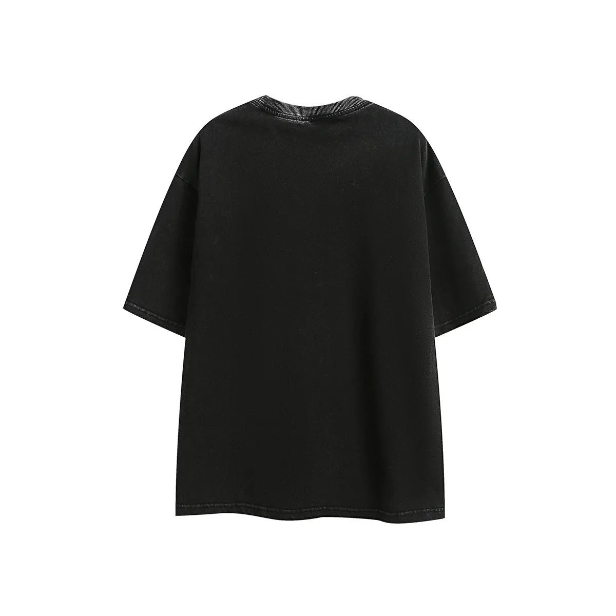 A loose-fit washed cotton short-sleeve retro T-shirt shown in purple and black colour options.
