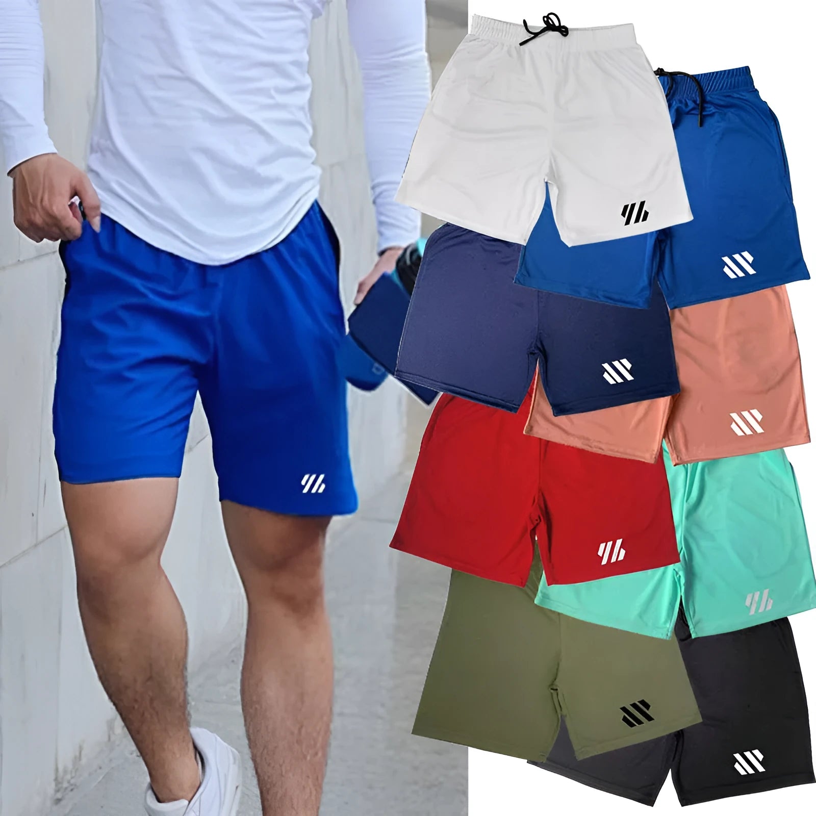Man's loose-fitting metal silk sports shorts in army green colour for summer running.