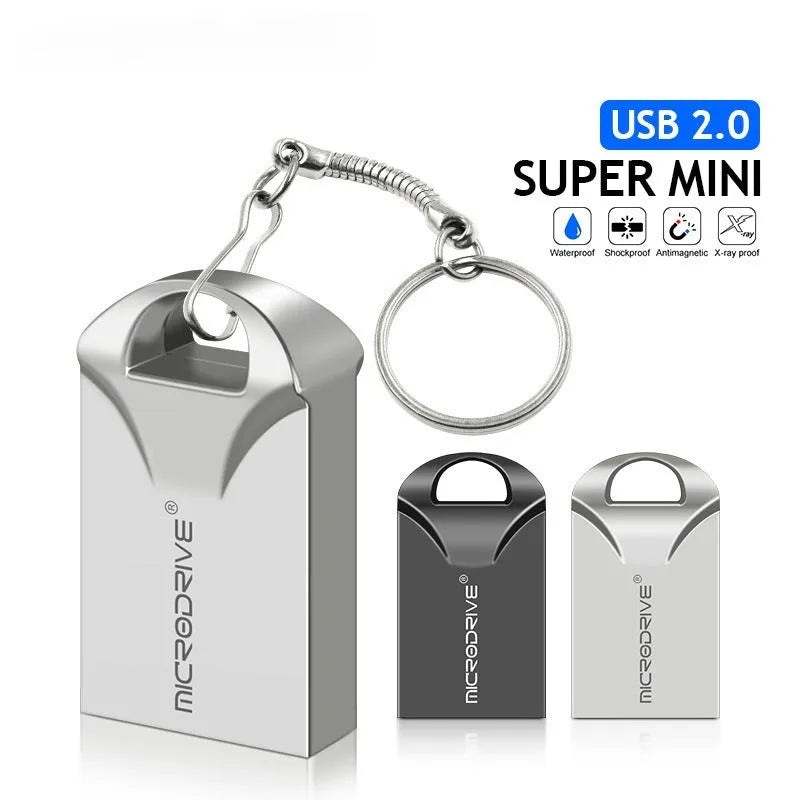 Small black or silver metal USB flash drive showing scale