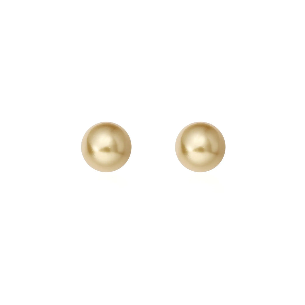Large pearl stud earrings with geometric silver settings and eight-pointed star details