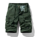 Men's army green cotton summer shorts with zipper and multiple pockets in Korean fifth pants style.