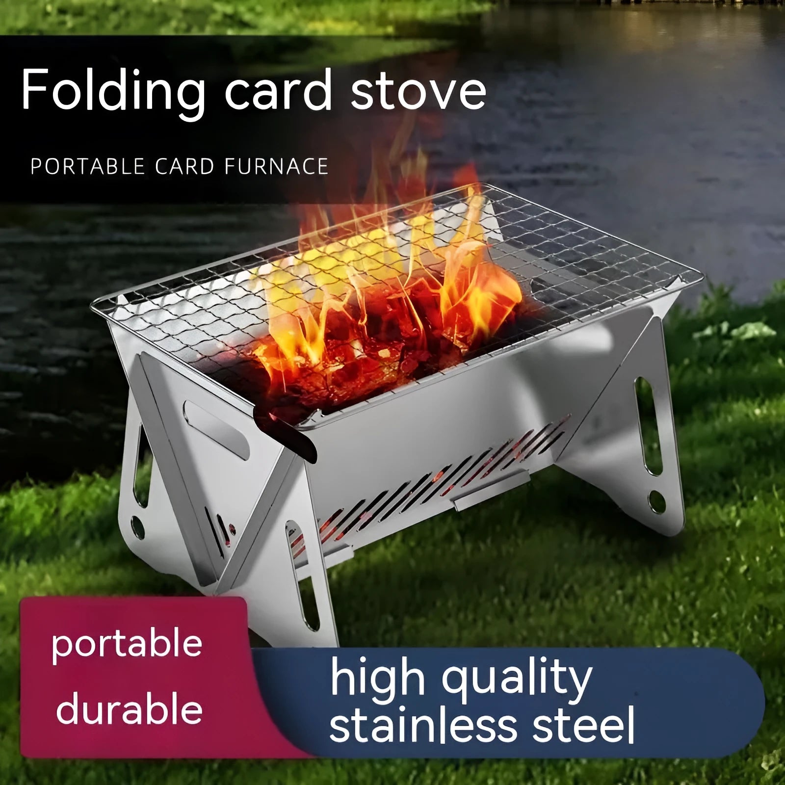 Folding stainless steel barbecue oven and grill with storage bag