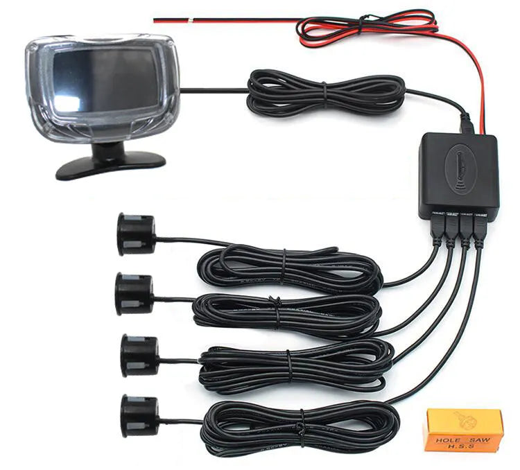 Wireless reversing sensor system with LED display unit and four embedded probes for vehicle obstacle detection
