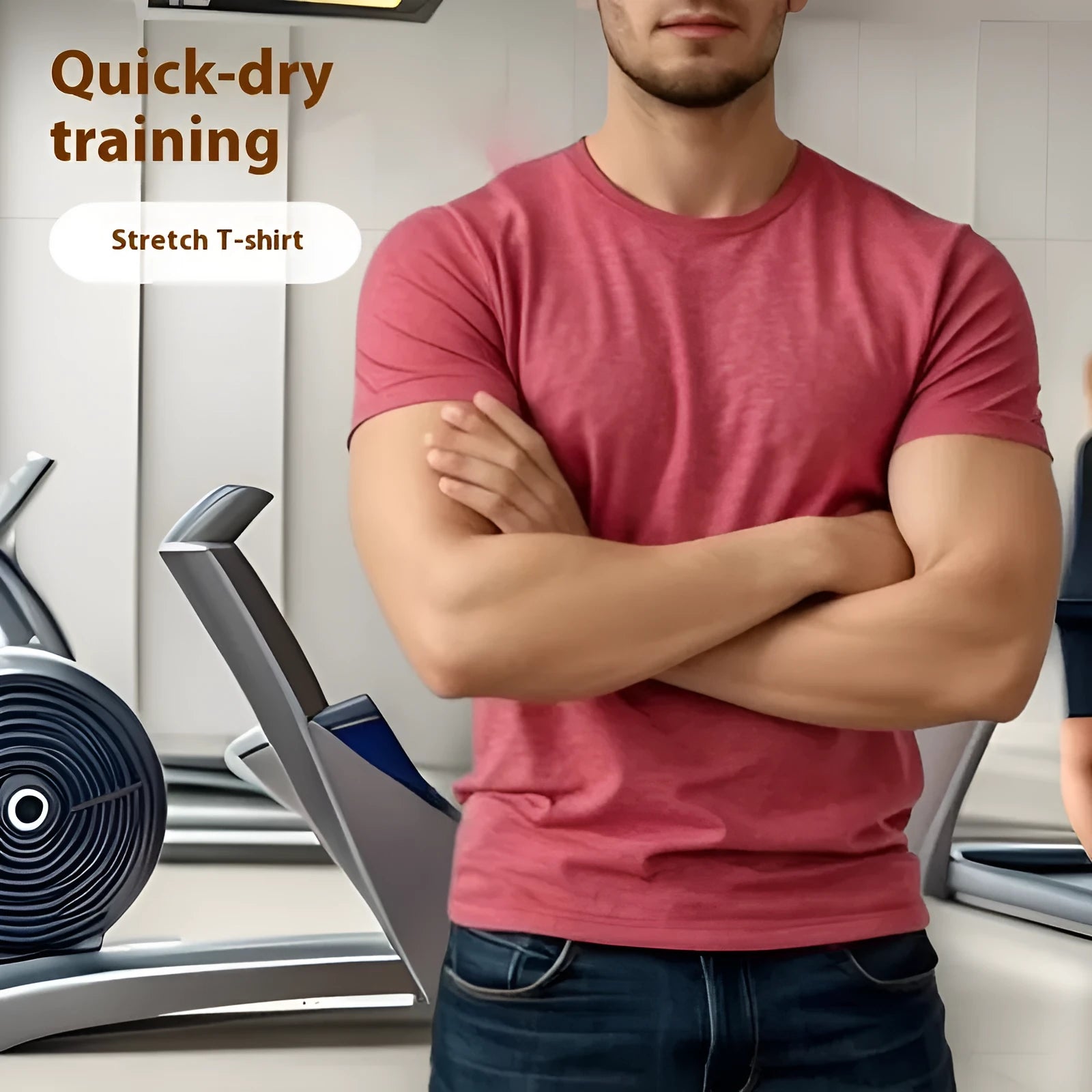 Men's tight stretch quick-dry round neck short sleeve T-shirt in black casual running wear