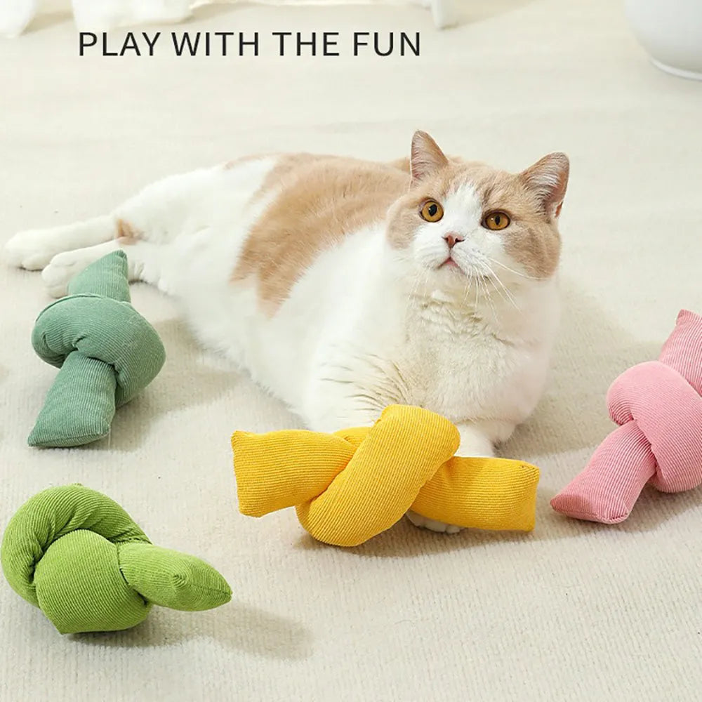 White knotted cotton rope dog toy for chewing and tug of war play.