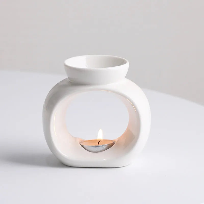White Nordic style ceramic aromatherapy stove with anti-dry burning feature