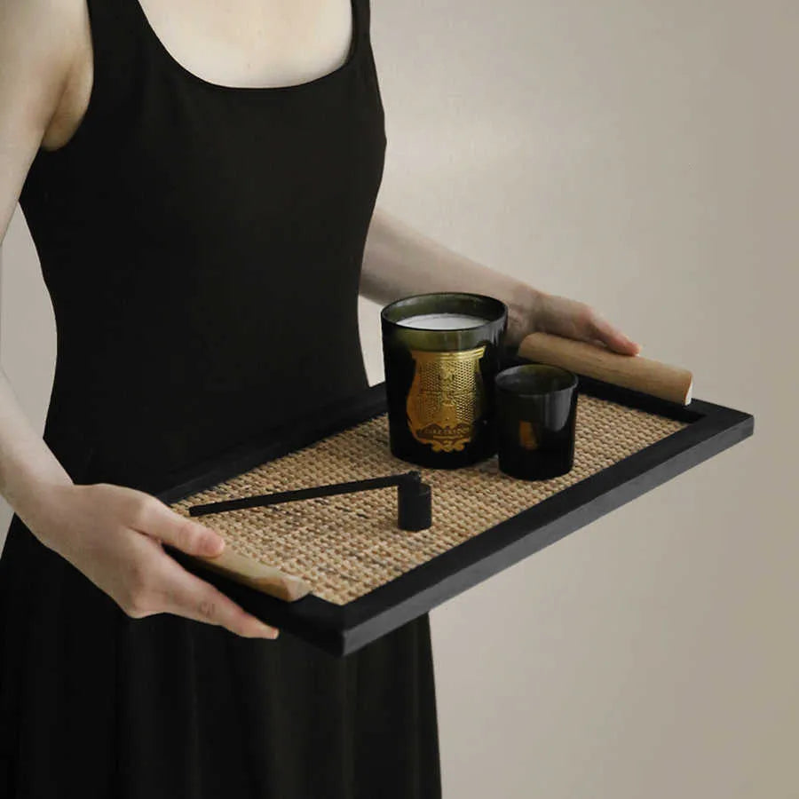 Pine wood serving tray with a separate compartment, shown in small and large size options