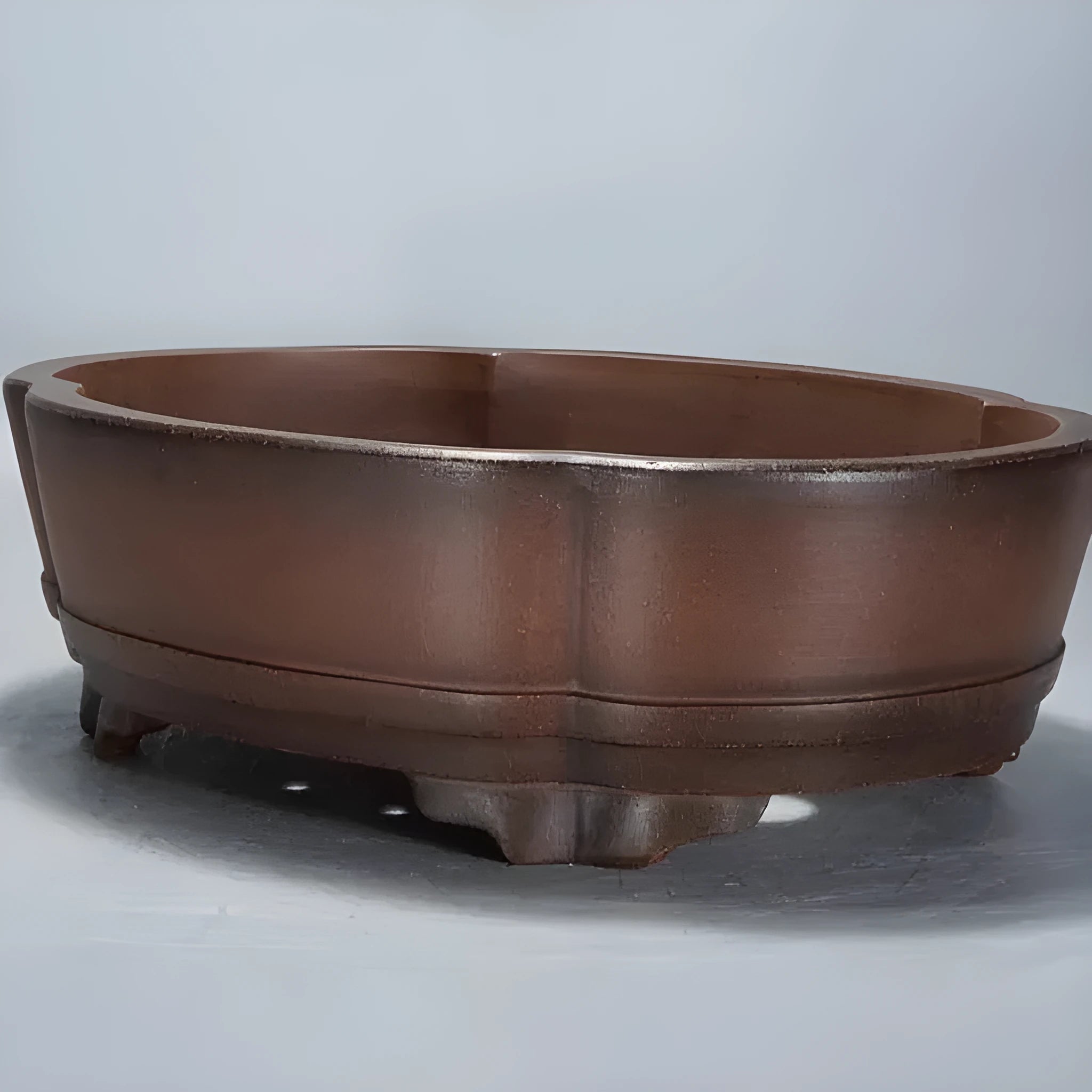Classical rectangular purple clay flower pot for plants, 50 cm long, 39 cm wide, 16 cm high.