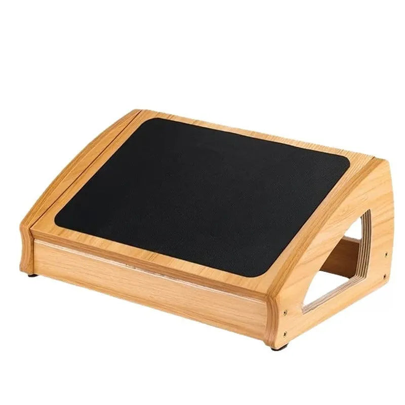 Solid wooden bamboo office desk footstool in natural wood colour, modern style.