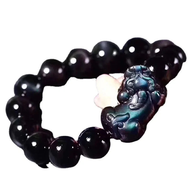 Natural ice colour eye obsidian crystal bracelet in unisex style with various bead sizes.