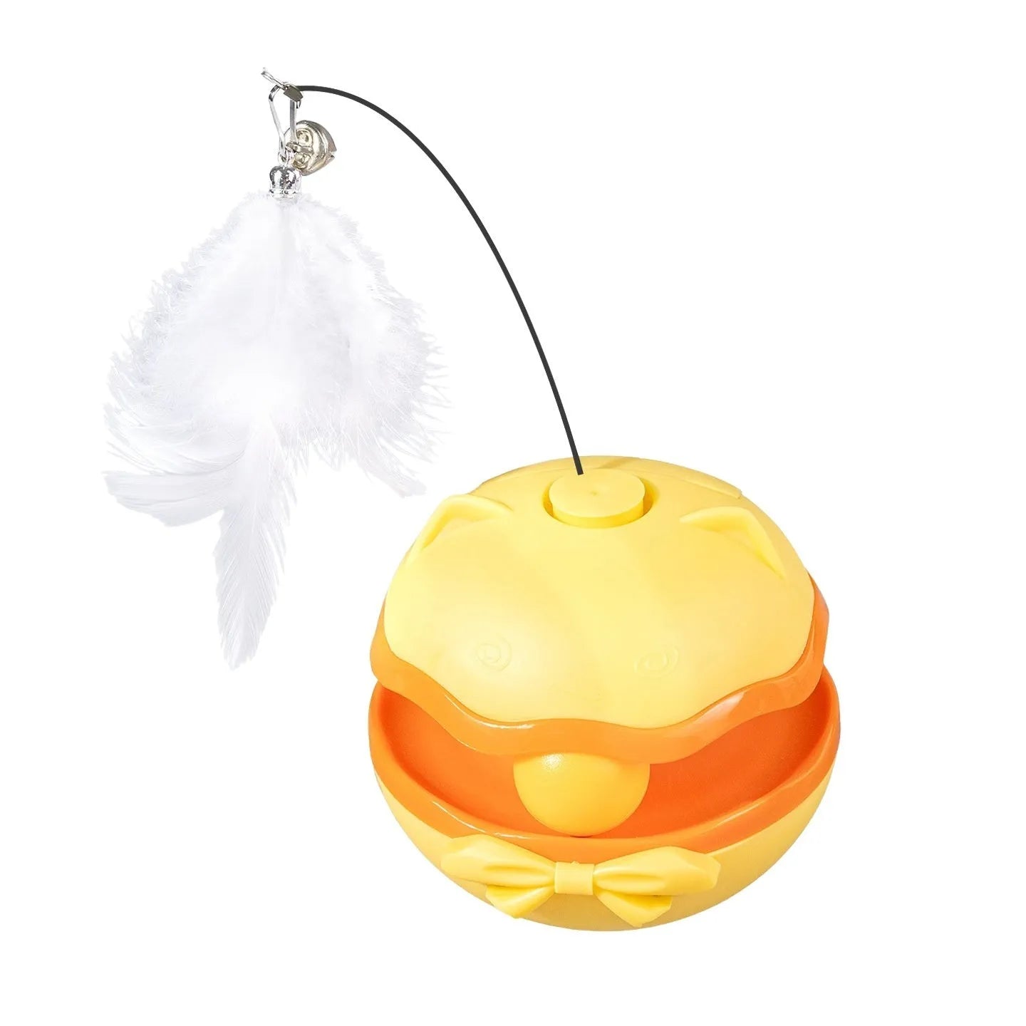 Electric cat toy tumbler teaser stick in lemon yellow, sky blue, or soft fog grey colour