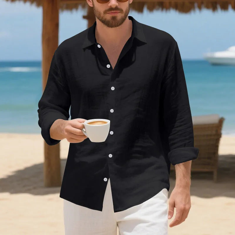 Linen Hawaiian shirt in American loose fit with non-iron fabric available in eight colours