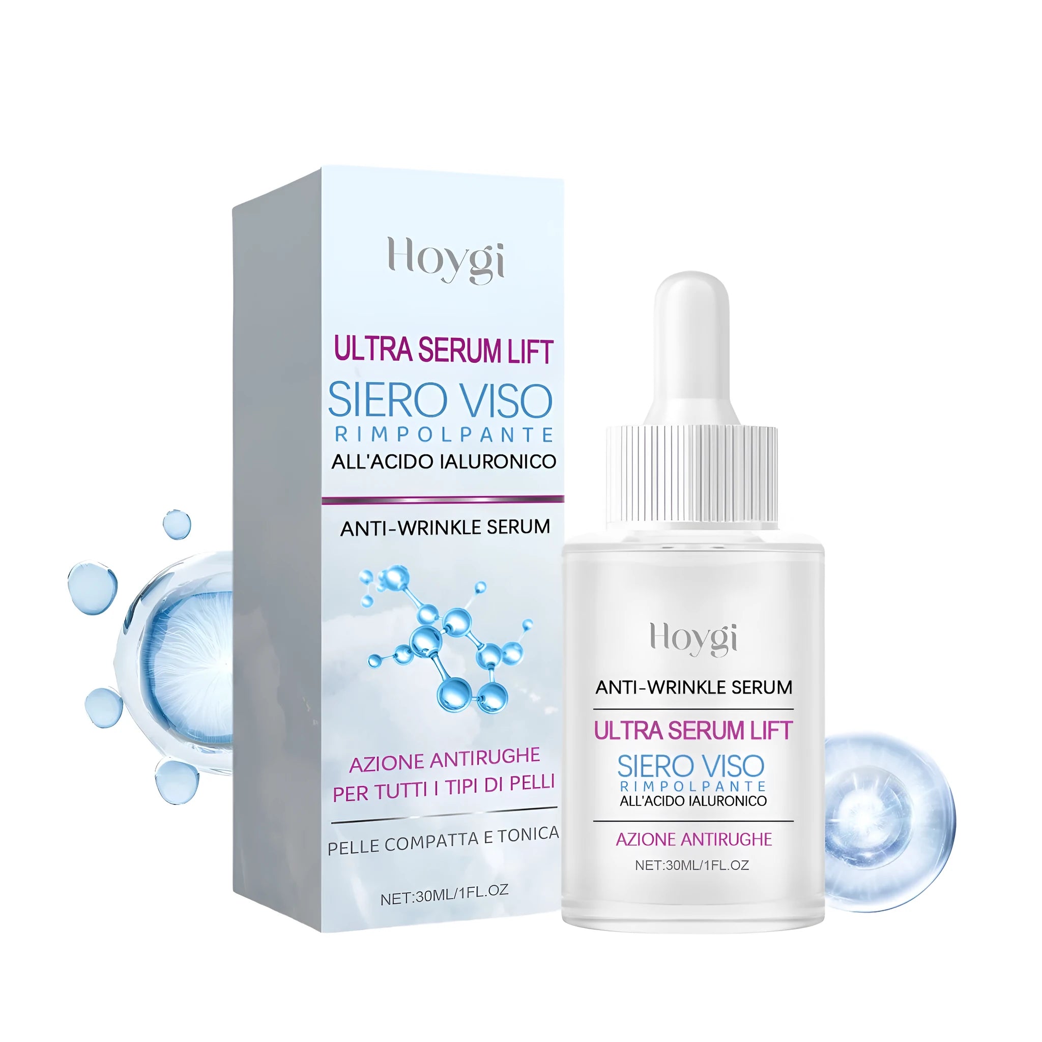 30ml bottle of hyaluronic acid anti-wrinkle essence serum for facial hydration
