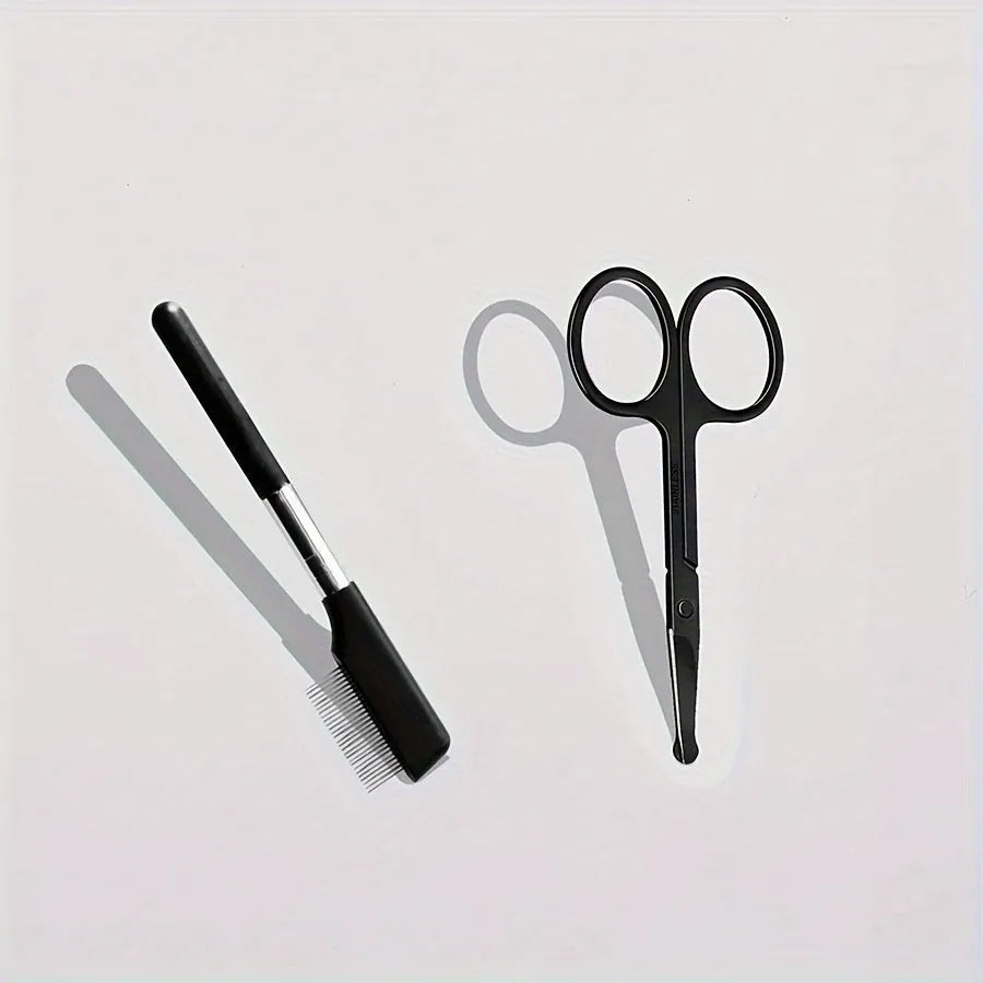 Black ambidextrous pet grooming brush with soft bristles and a separate comb attachment for dogs and cats.
