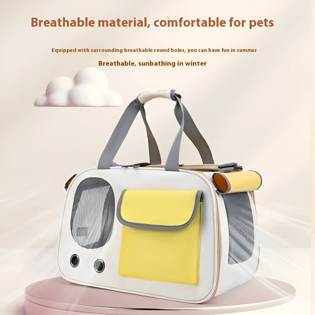 Foldable canvas pet bag with single shoulder strap in black, green or yellow colour