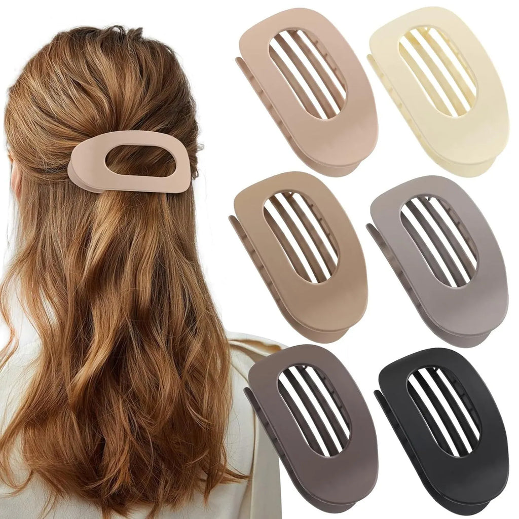 Six rose red plastic hair clips with frosted grip and pointed toe design on white background